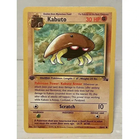 1st Edition Fossil‎ Kabuto 50/62 Pokemon Card WOTC Vintage LP - Picture 1 of 13
